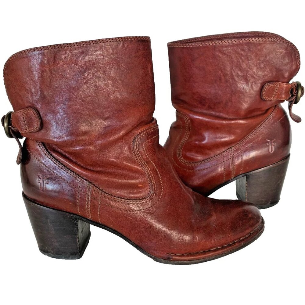 FRYE women's booties cognac brown leather, 2.5" heel, size 7